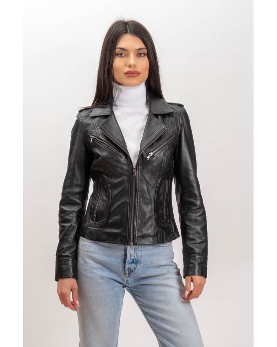 W-MP011 Womens Leather  Jacket BLACK