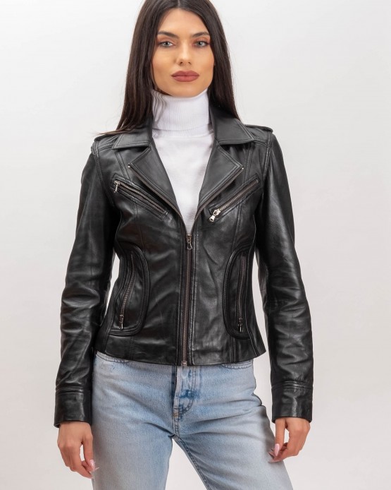 W-MP011 Womens Leather  Jacket BLACK