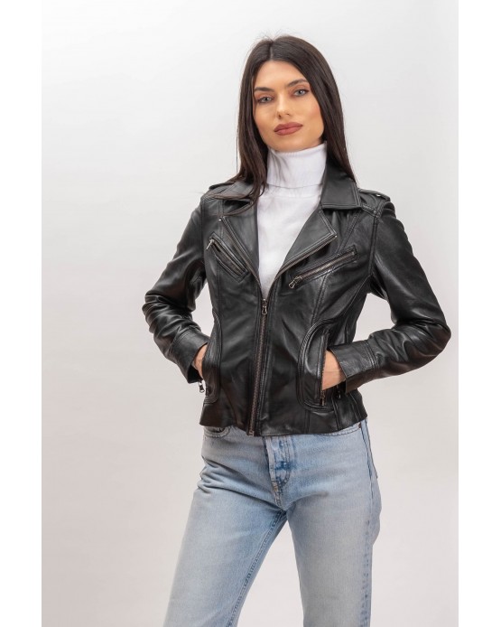 W-MP011 Womens Leather  Jacket BLACK