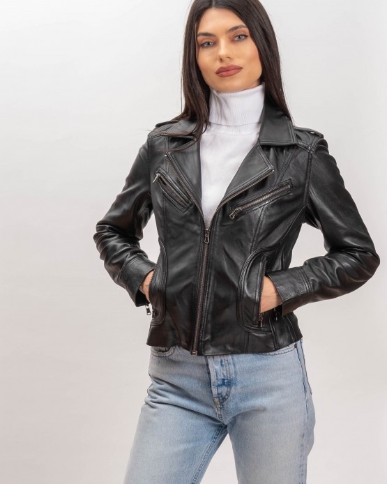 W-MP011 Womens Leather  Jacket BLACK