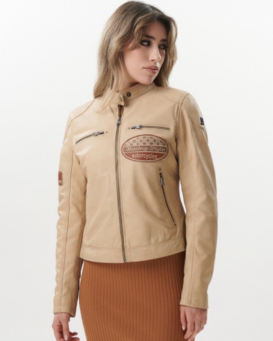 W-STRAIGH Womens Leather  Jacket Beige