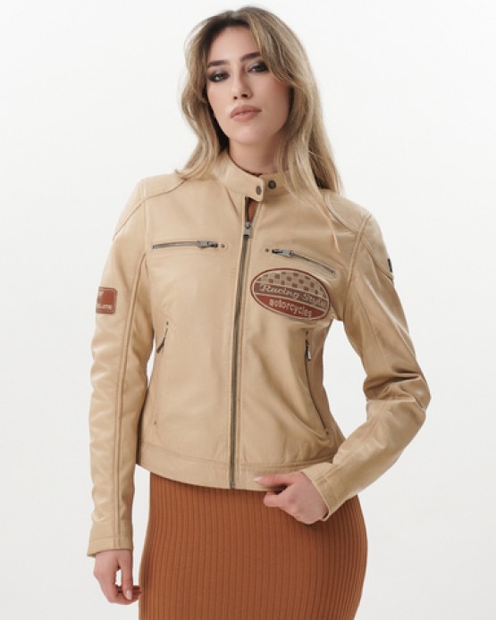 W-STRAIGH Womens Leather  Jacket Beige