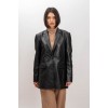 Blazer Γυναικείο Δερμάτινο Σακάκι με ένα Κουμπί Μαύρο