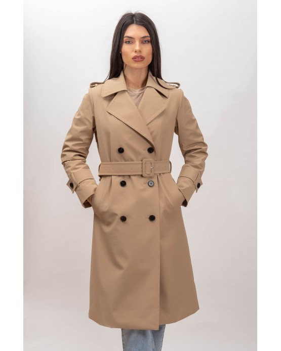 M705  Γυναικείο Μακρύ Μπουφάν με Πούπουλο Beige 