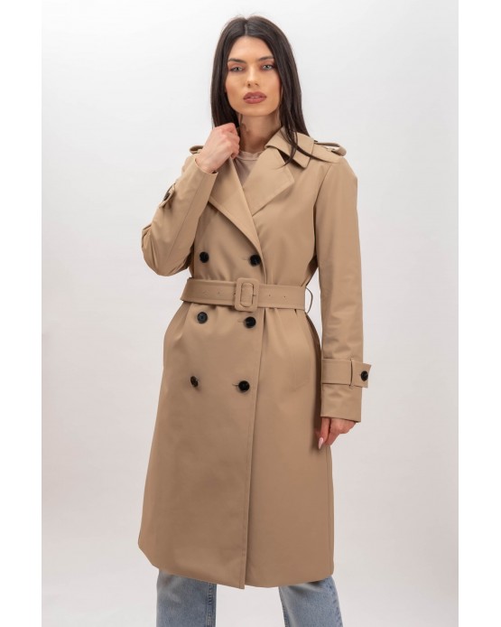 M705  Γυναικείο Μακρύ Μπουφάν με Πούπουλο Beige 