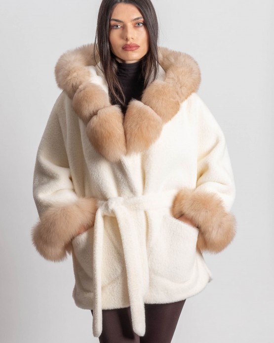 2024  WOMEN'S WOOL AND FUR COAT OFF WHITE 