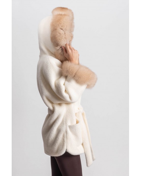 2024  WOMEN'S WOOL AND FUR COAT OFF WHITE 