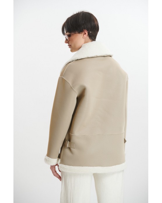 208161 Γυναικείο Συνθετικό Τζάκετ Beige