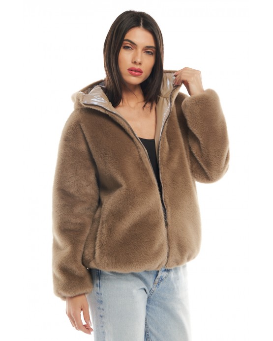NF-X6 Womens'  Faux Fur Bomber Taupe