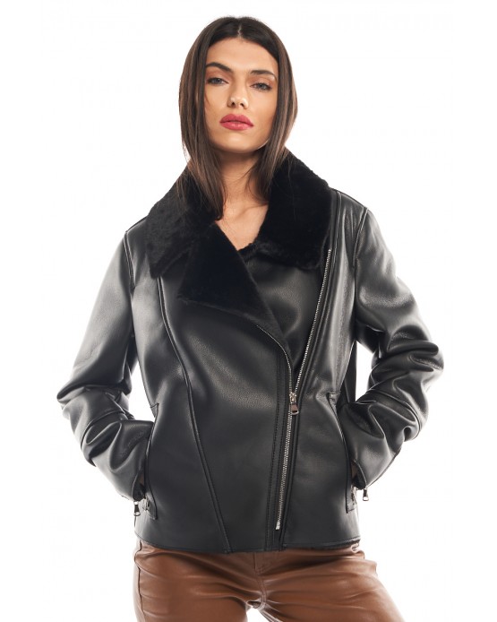 NF21-07 Womens' Faux Fur Jacket Black