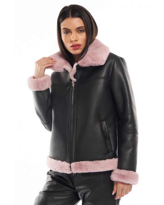NFX-07  Womens' Faux Fur Jacket Black/Ivory