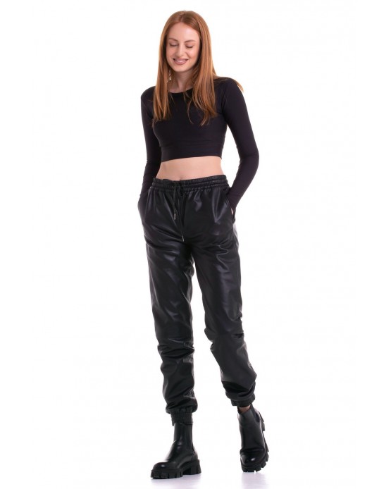 Jogger Womens Leather  Pants Black