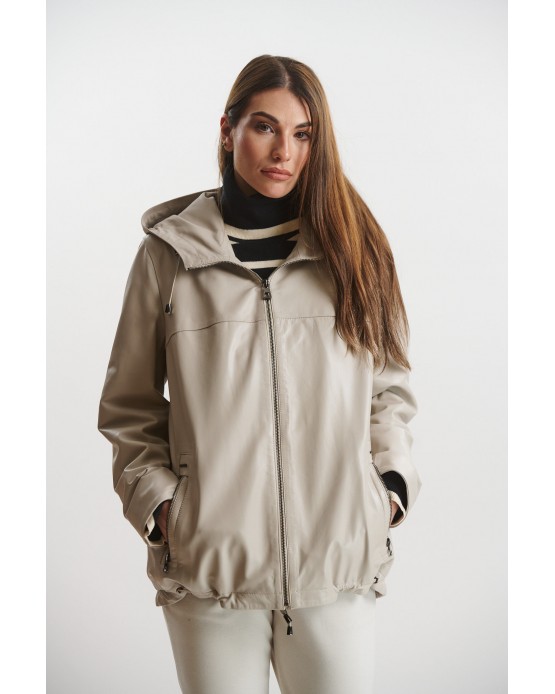 5313 Γυναικείο Δερμάτινο Μπουφάν Beige