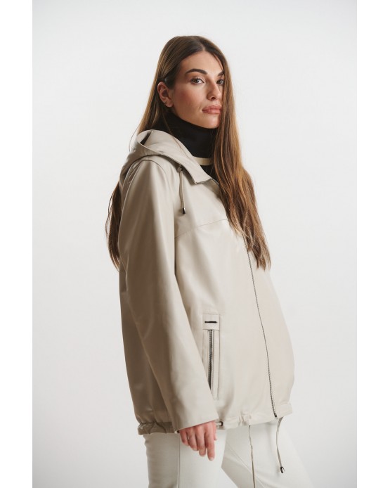 5313 Γυναικείο Δερμάτινο Μπουφάν Beige