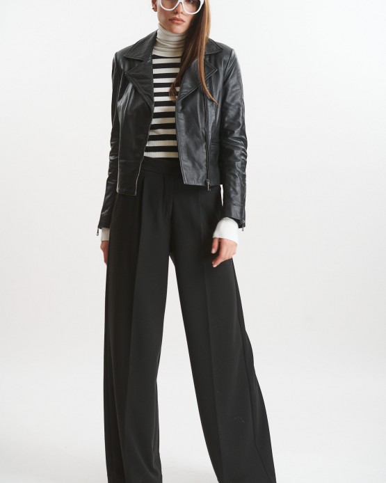KS-2 Woman's Leather Biker Jacket Black
