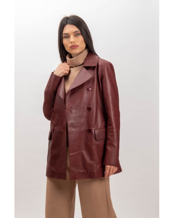 L007 Womens Leather  Trenchcoat  Burgundy