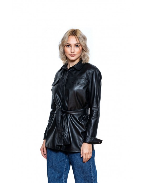 L01 Womens Leather Shirt Black
