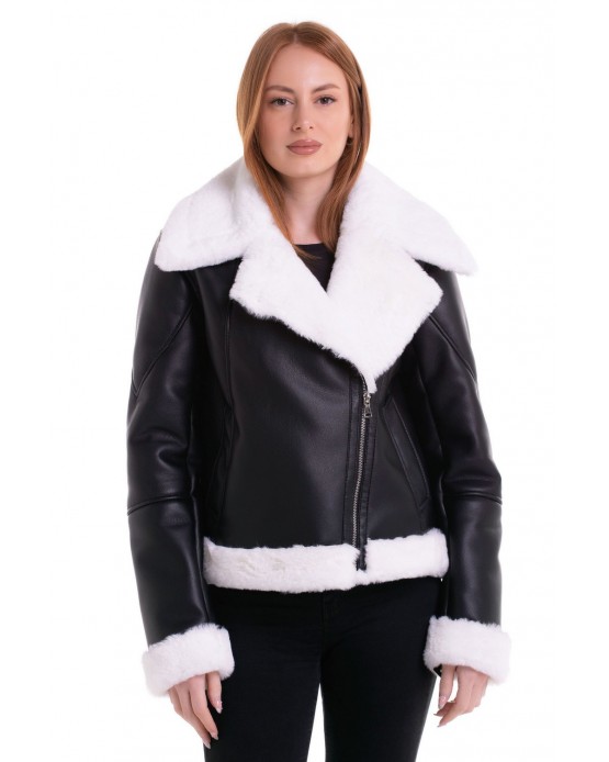 NF2202 Womens' Faux Fur Aviator Jacket Black