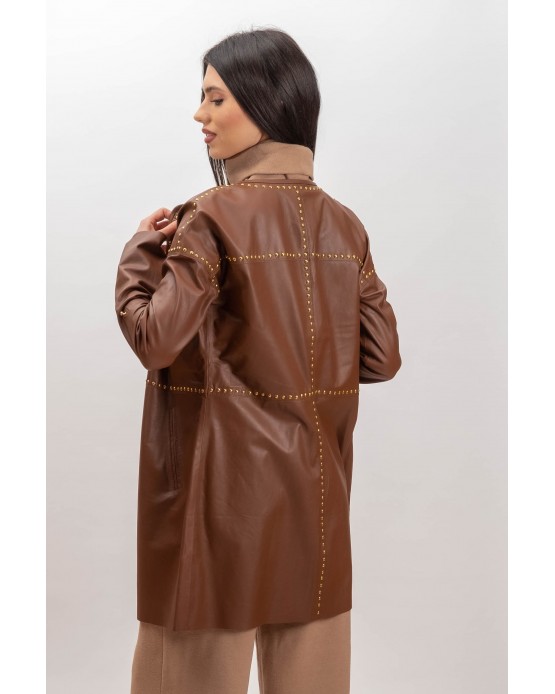 Overshirt  Γυναικεία Δερμάτινη Πουκαμίσα Cognac