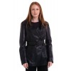 Short Trench Coat Γυναικεία Δερμάτινη Σταυρωτή Καμπαρντίνα Μαύρη