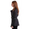 Short Trench Coat Γυναικεία Δερμάτινη Σταυρωτή Καμπαρντίνα Μαύρη