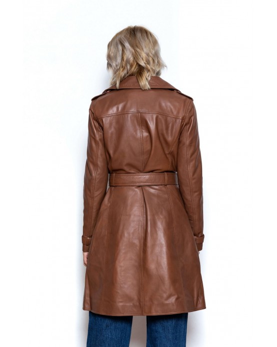 TrenchCoat  Γυναικεία Δερμάτινη Καμπαρντίνα  Cognac