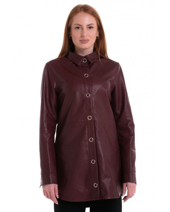 Uter2223 Womens Leather Shirt Burgundy