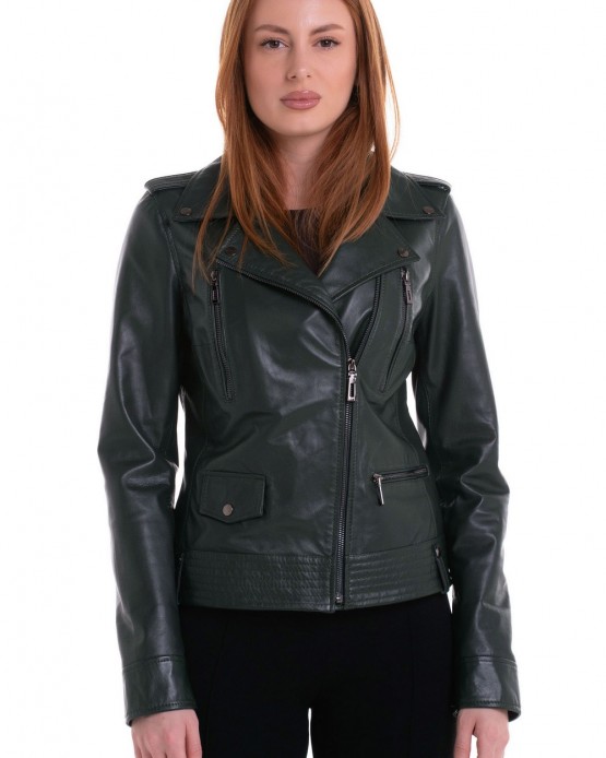 Ada Woman's Leather Biker Jacket Green