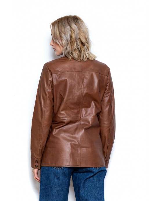 Mas8shirt Γυναικείο Δερμάτινο Πουκάμισο Cognac