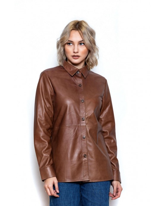 Mas8shirt  Womens Leather Shirt Cognac