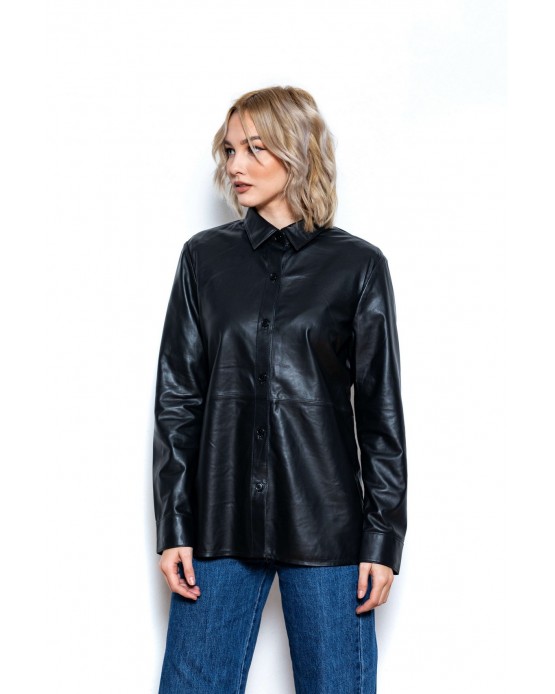Mas8shirt  Womens Leather Shirt Black