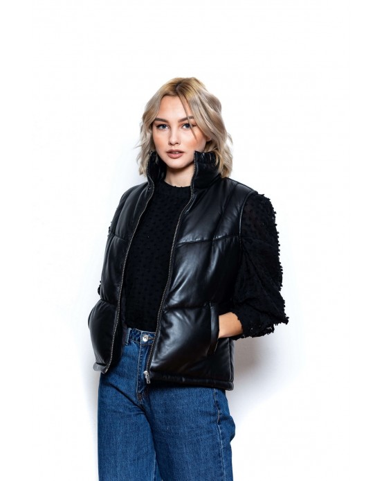 Vest Woman Γυναικείο Δερμάτινο Γιλέκο Black