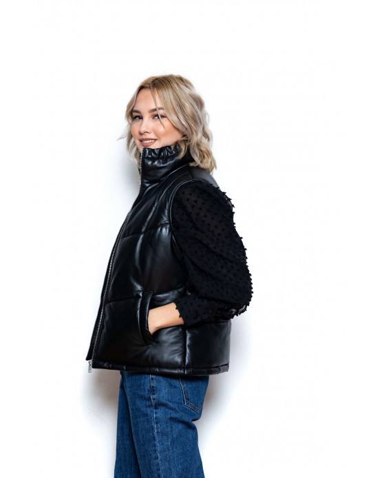 Vest Woman Γυναικείο Δερμάτινο Γιλέκο Black