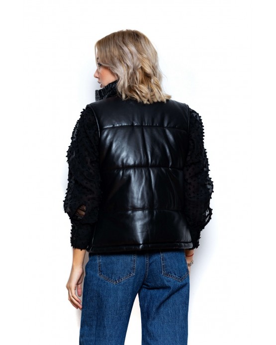 Vest Woman Γυναικείο Δερμάτινο Γιλέκο Black